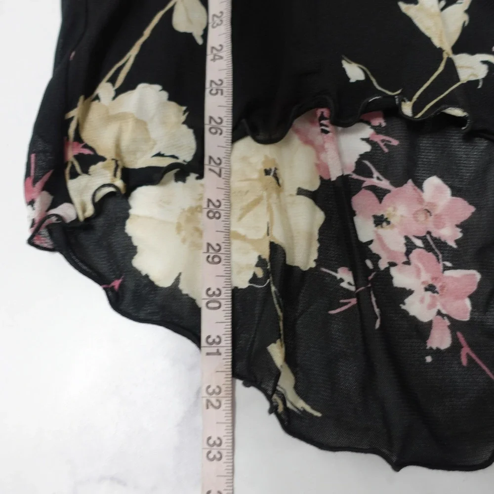 Vintage Y2K Floral Mesh High Low Midi Skirt Black Pink Large Whimsy Romantic USA